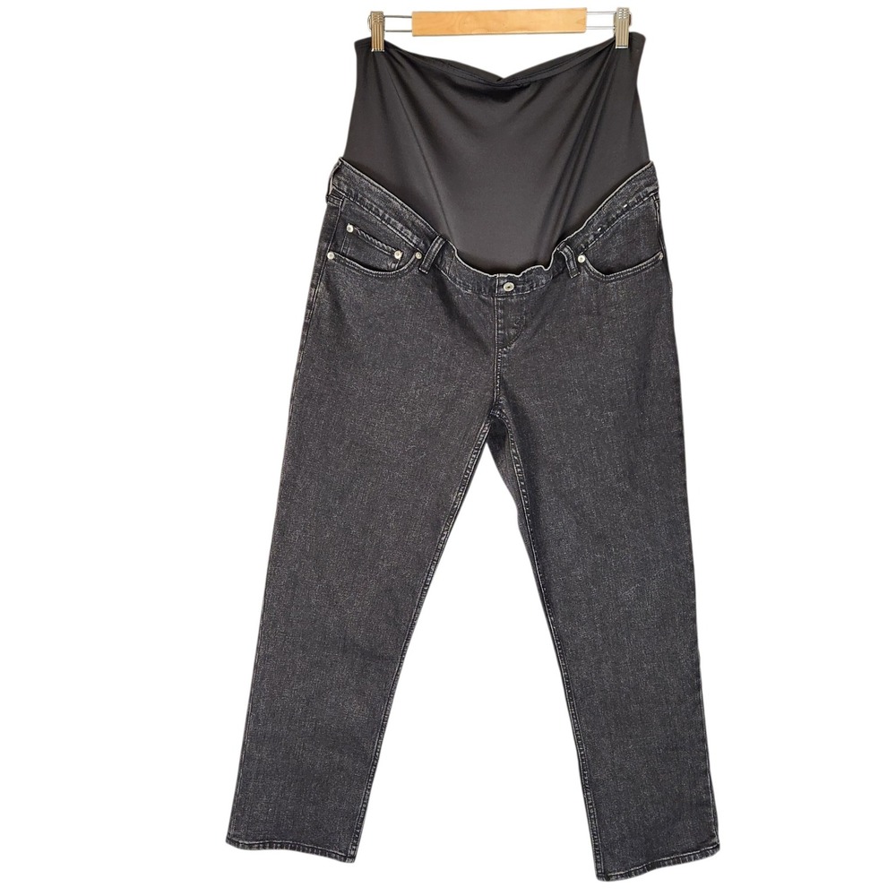 Abercrombie & Fitch Maternity Jeans 32/14 Black 90s Straight Over Belly Panel